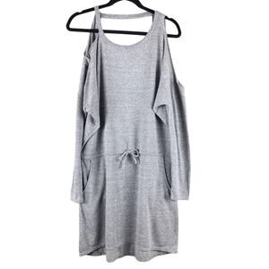 Chaser Gray Triblend Jersey Deconstructed Long Sleeve Hi-Lo Dolman Pockets Dress